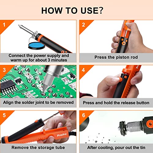 Desoldering Pump, Preciva Desoldering Iron Soldering Iron Soldering Vacuum Cleaner with 1.0 mm and 1.2 mm Desoldering Nozzles