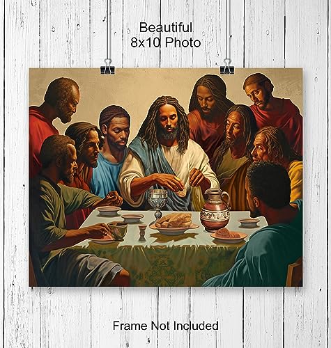 African Americans Black Jesus Poster - spiritual Religious African American Wall Art - The Last Supper Wall Decor - Jesus Wall Art & Decor - Christ - Christian Gifts - Inspirational God Decor 8"L x 10"W