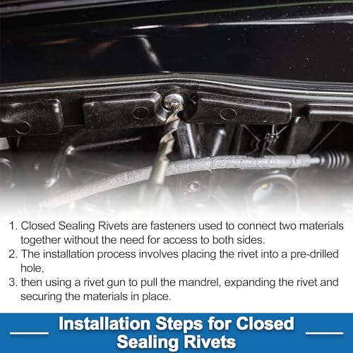 A ABSOPRO stainless steel countersunk head closed sealing blind rivets, 3.2mm, silver tone, 50 pieces