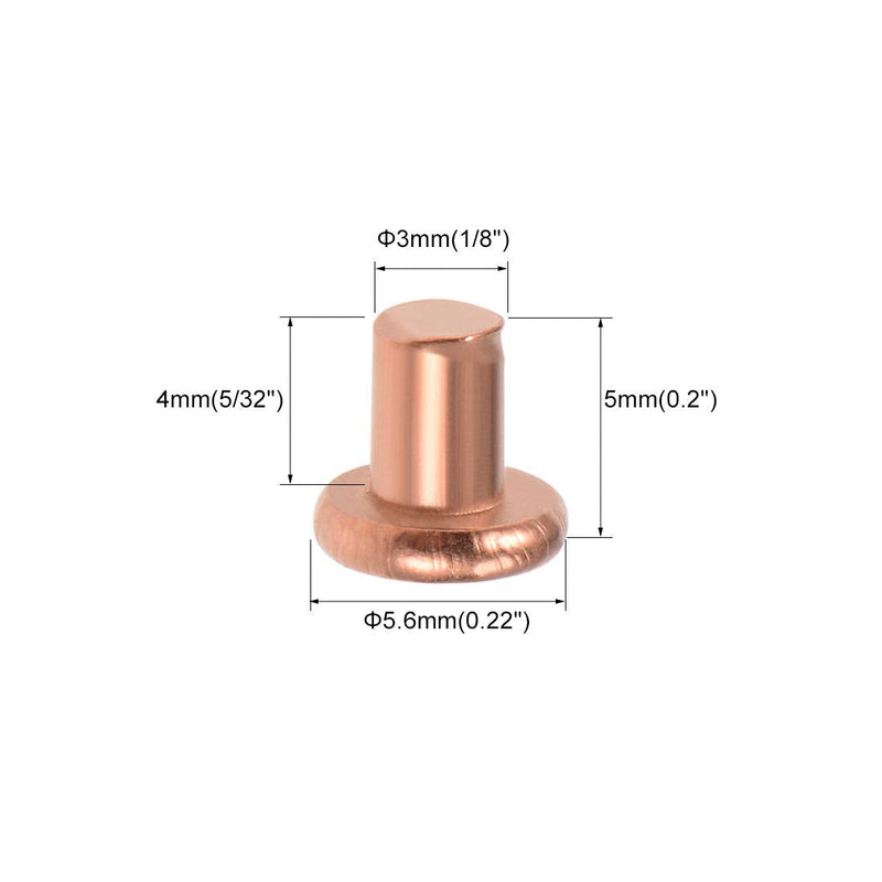 [Australia - AusPower] - uxcell 100Pcs Copper Solid Rivets, 1/8" x 5/32" Flat Head Rivet Metal Fasteners for Electrical Applications, Leather Working Supplies 1/8" x 5/32" 100 