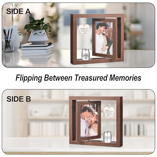 Memorial Picture Frame with Urn, 360° Rotating 4x6 Photo Display, Goodbyes Goodbyes are not forever