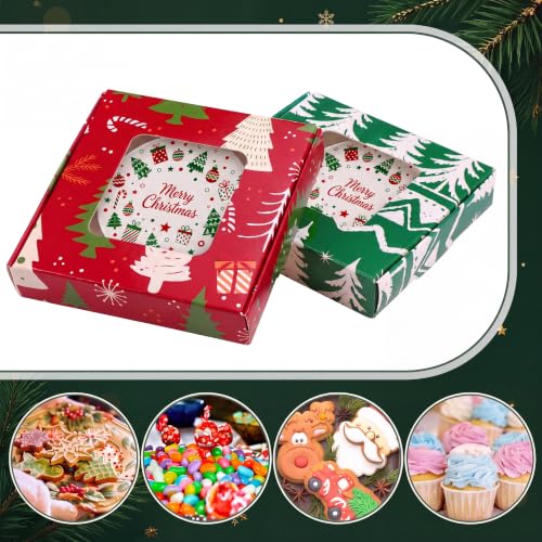 Gersoniel 30 Pcs Christmas Lime Green Red Sublimation Ornaments Gift Boxes 3.54"x3.54"x0.7" Christmas Packaging Boxes with Window Sublimation Ceramic Discs Gift Wrapping for Festivals Holidays Xmas