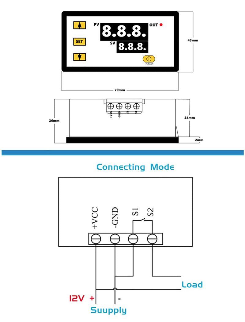 [Australia - AusPower] - W3230 Digital LED Temperature Controller Module Digital Thermostat Switch with Waterproof Probe Programmable Heating Cooling Electronic Thermostat Range from -50℃ to 120℃ (12V 10A 120W) (2 Pieces) DC 12V 