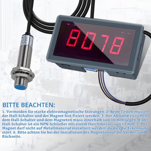 DONGKER Digital LED Tachometer, AC 230V 110V Digital RPM Motor Tachometer with Hall Proximity Switch Sensor NPN Tachometer