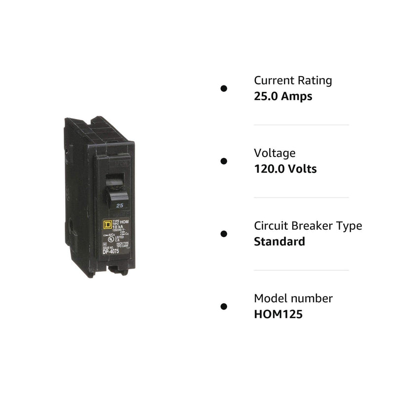 [Australia - AusPower] - Square D Plug in Circuit Breaker, HOM, Number of Poles 1, 25 Amps, 120VAC, Standard 