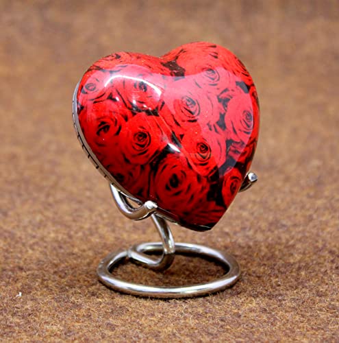 eSplanade Metal Cremation Mini Heart urn Keepsake Memorial | Small urn for Ashes Funeral Burial Container jar Pot (Red) Red