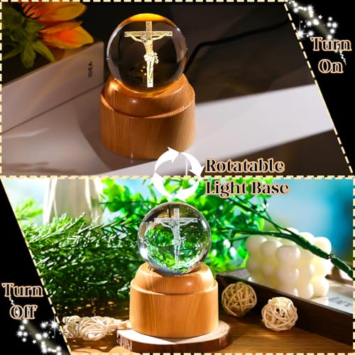 Arikyrist 3D Jesus on Cross Crystal Ball Christian Rotatable Gift for Women Cross and Jesus