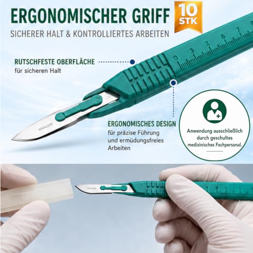 Disposable Scalpel No.15 - 10 in a Pack - Sterile, Stainless Steel Blade, Plastic Handle, Individually Wrapped - Medical Disposable Surgical Cutlery | Heinz Herenz medical supplies