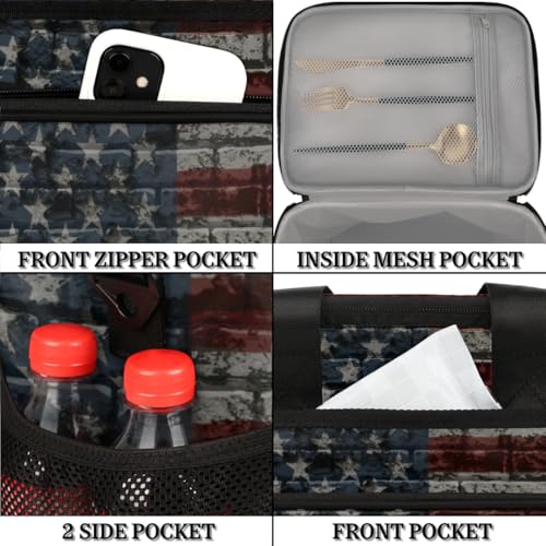 AUUXVA OMBRA Cooler Bag Large Camping Cooler Tote Leakproof Lunch Cooler Bag Insulated Waterproof Lunch Box… Vintage US Flag