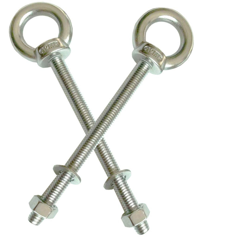 [Australia - AusPower] - Shoulder Eye Bolt, 2 Pack M8 Stainless Steel Eye Bolts 4" Heavy Duty EyeBolts Screws in Eye Hooks with Washer and Nuts for Lifting and securing Cables Wires, Long Shank Thread Length 100mm 2pcs 