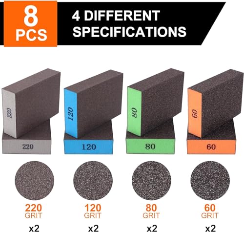 Romeda 24-pack sanding sponges, washable reusable blocks in 60/80/120/220 grits for drywall, wood and metal