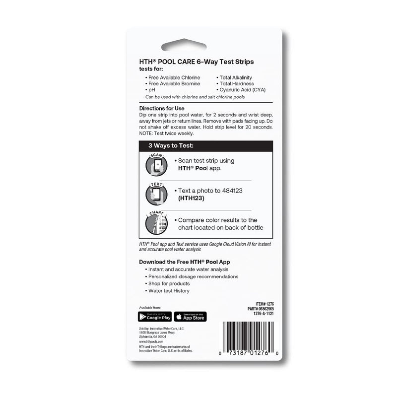 HTH 1276 Swimming Pool Care 6 Way Test Strips, Swimming Pool Water Chemical Tester, 30 Strips (Pack of 2)