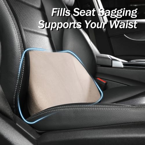 Lumbar Support Pillow,Back Pain Relief Cushion,fits tightly around the waist,Memory Foam,Skin-friendly Suede Fabric,fit Car Drive,Office chair,Rest seat,Improve Posture,Portable,15.5''Lx 8.7''H Off-white