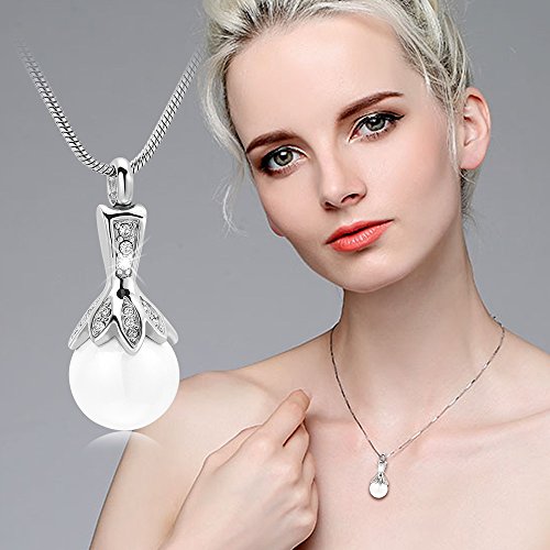 Memorial Jewelry Pearl Urn Necklace - Cremation Ashes Holder Keepsake for Women Silver