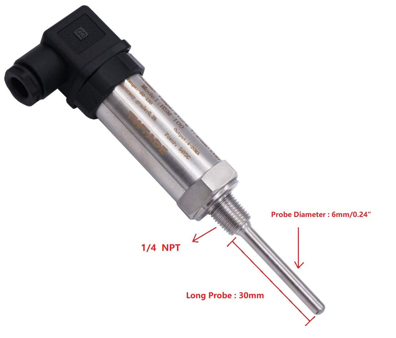[Australia - AusPower] - TWTADE Industrial Temperature Sensor Temperature Transmitter -50°C~+150°C, 2-Wire 4-20mA Signal Output 1/4" NPT, Male Thread, Probe Rod Length: 30MM 1/4"NPT-30MM 