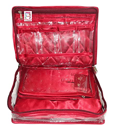 atorakushon Jewelry Travel Organizer Case Transparent Storage Zipper Locker Box Pouch for Necklaces Earrings Rings Bracelets Maroon
