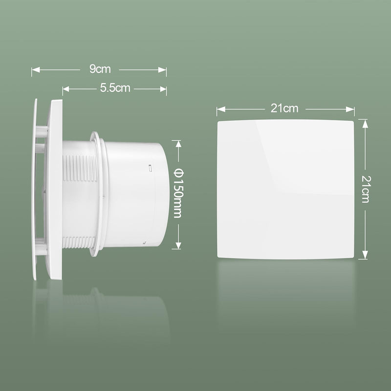 Bathroom Exhaust Fan 6 Inch Glass/Wall Mounted, Room Ventilation Fan Two-way Reversible EC Motor 10W,Air Vent Fan Remote Control with 70 Second Air Circulation,Four Speed Regulation, Low Noise,White APC15-J-6in
