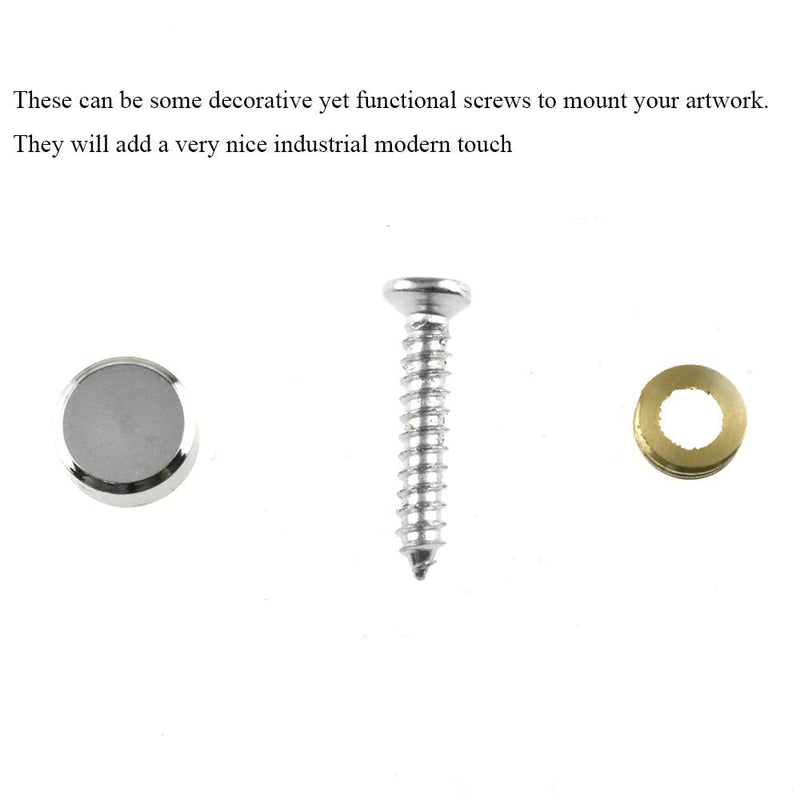 [Australia - AusPower] - Hahiyo 12mm Diameter Mirror Screws Brushed Stainless Steel Solid Easy Install Brass Washer Decorative Caps Fasteners Nails 10 Pairs for Bathroom Mirrors Panels Kitchen Ceiling Arts Crafts 12mm-10sets 