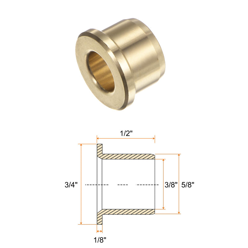 [Australia - AusPower] - 2pcs Flanged Sleeve Bearings 3/8" Bore 5/8" OD 1/2" Length 3/4" Flange Wrapped Oilless Bushings Brass Alloy for Transmission Conveyor Systems 