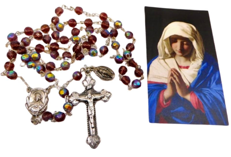 Westmon Works Deluxe Rosary Gift Set with Glass Beads and Metal Crucifix, Boxed with Hail Mary Prayer Card Made in Italy