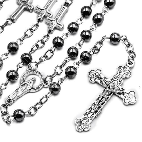 Rosary Beads Catholic for Man and Woman - Natural Black Stone Gemstone Rosary Beads.
