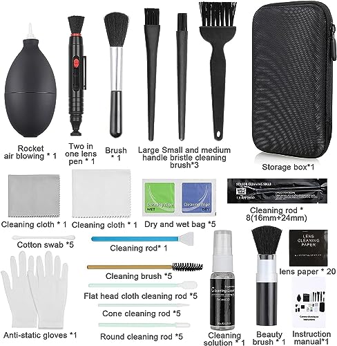 18-in-1 Professional Camera Cleaning Kit for Most DSLR Cameras (Canon, Nikon,Sony), with Air Blower/Cleaning Pen/Detergent/Cleaning Cloth/Lens Brush/Carry Case 18 IN 1