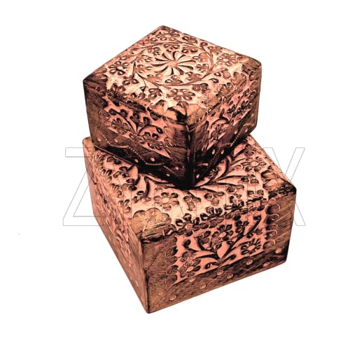 Mango Wood Pack of 2 Antique Jewelry Organizer - Mango Wood Jewelry Box for Women, Decorative Storage Solution with Elegant Design and Craftsmanship, Ideal for Home and Gift Use (Orange)