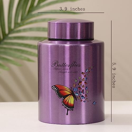 Medium Urns for Human Ashes Up to 60 Cubic Inches Medium Sized Urns for Ashes Adult Male Female Keepsake Cremation Urns for Ashes Stainless Steel (Butterflies, Purple) Butterflies