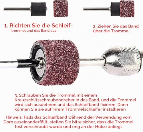 Sanding Sleeves Set with 216 Sanding Bands + 6 Sanding Rollers | Sanding Drum Attachments, 80/120 Grit, 3 Diameters (1/2", 3/8", 1/4") Drum Mandrels, for Dremel Rotary Tools