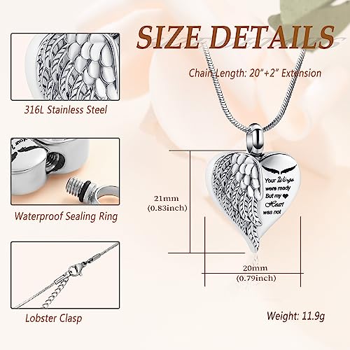 Minicremation Cremation Jewelry for Ashes Heart Urn Necklace Pendants Ashes for Women Men Keepsake Memorial Angel Wing with Charm Heart for Loved Ones Silver-Your