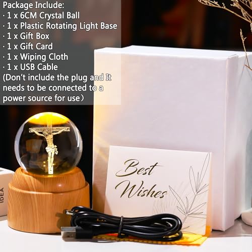 Arikyrist 3D Jesus on Cross Crystal Ball Christian Rotatable Gift for Women Cross and Jesus