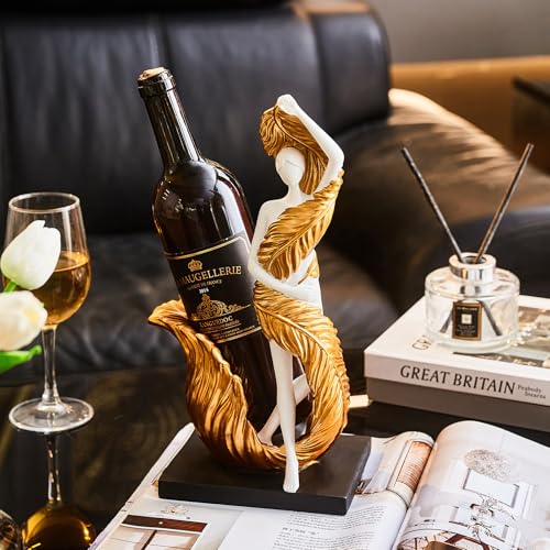 Lady Wine Bottle Holder, White and Gold Modern Bottle Rack, Single Wine Holder Stand Countertop, Water Bottle Organizer for Kitchen Bar Table Decor