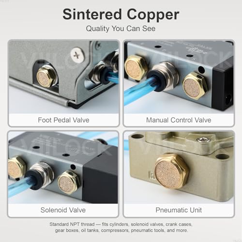 VIILOCK 3/8-inch NPT brass pneumatic muffler, sintered bronze silencer, 3/8-inch male fitting, 5-piece set