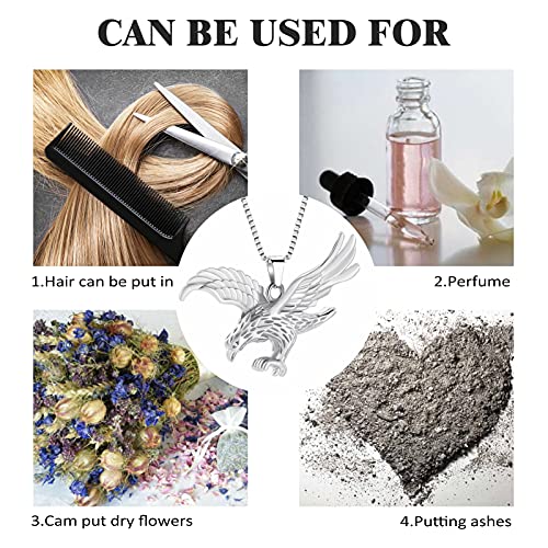 XSMZB Eagle Urn Necklace for Ashes of Loved Ones Keepsake Ash Holder for Pet Human Memorial Cremation Jewelry for Ashes for Men Women Silver