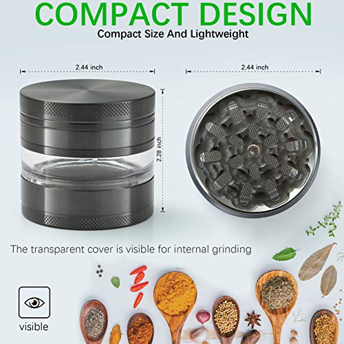 Grinder, 2.4 Inch 4 Piece Grinder– Includes Stainless Steel Screen,Pollen Scraper (Gunmetal) 2.48 inches