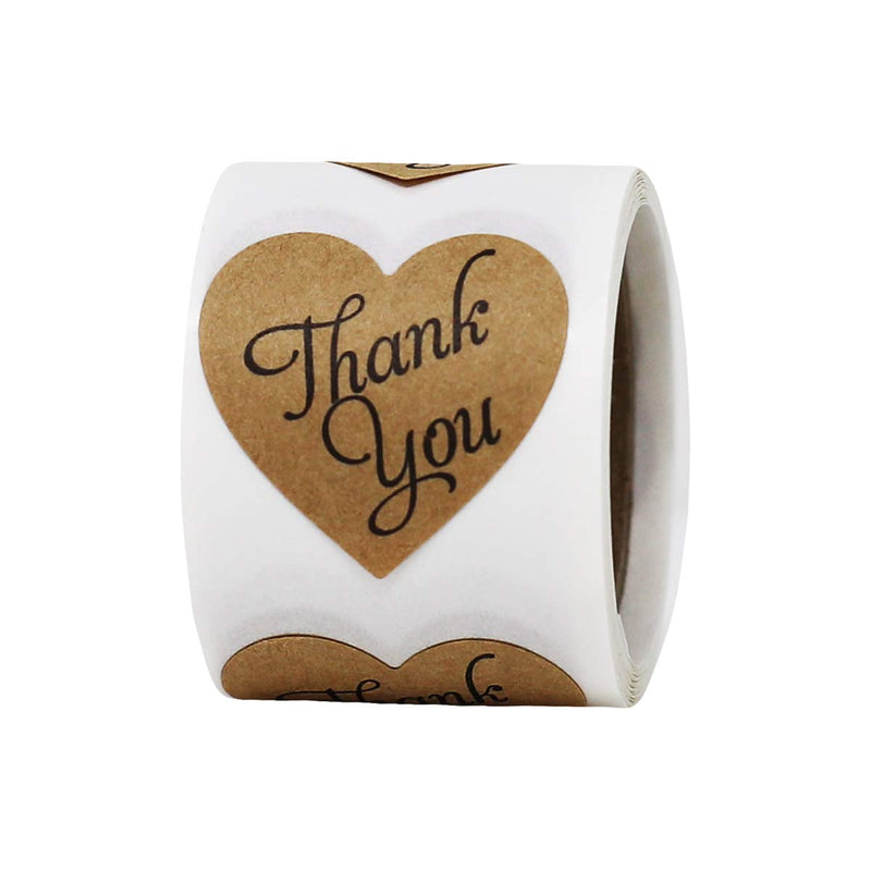 Thank You Stickers Heart Shape Natural Kraft Labels 1 Inch Hearts Small Roll 50 Adhesive Stickers