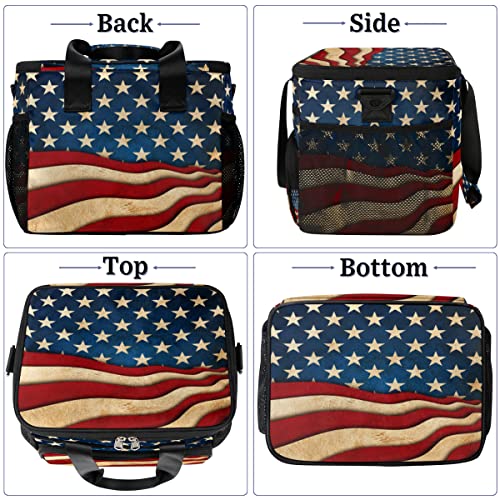 Insulated Cooler Lunch Bag Usa American Flag Vintage Lunch Box Leakproof Large Tote Bag Reusable for Women Men Picnic Travel (15L)