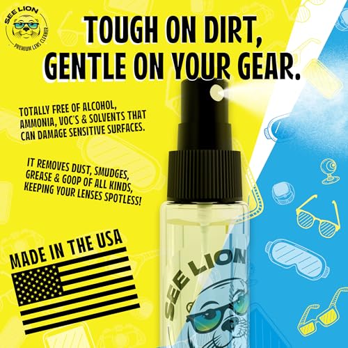 See Lion Premium Lens Cleaner Kit | Safe for Glasses, Camera Lenses, Screens, and Optics - Streak-Free Formula with Microfiber Cloth | 30ml / 1oz Travel Size