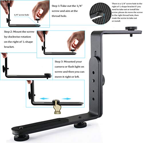 EXMAX® Metal Aluminum Alloy L-Shape Camera Flash Bracket Flashlight Camera Holder Mount Quick Flip DSLR SLR