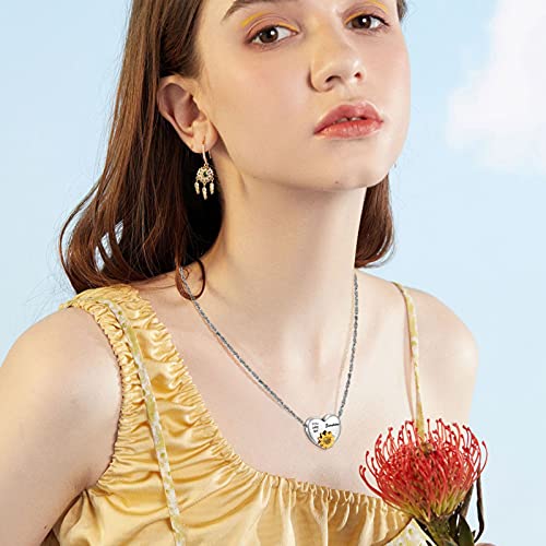 XIUDA Heart Ashes Necklace Urn Necklace with Sunflower You Are My Sunshine Cremation Necklace for Ashes Cremation Jewelry for Human Ashe Memorial Necklace with Flower Silver