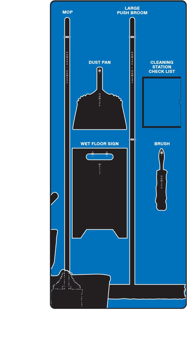 Accuform Clean & Mop Store-Board with Tools, Ultra Aluma-Lite Material, Blue Board, Black Shadows Blue/Black