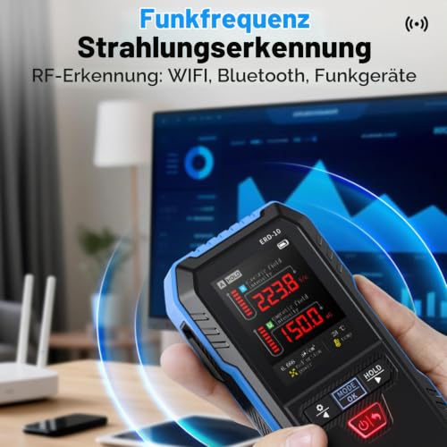 EMF Meter, Electrosmog Meter, 3-in-1 Radiation Meter, Measurement of EF MF RF Automatic Alarm if the Standard is Exceeded, TFT Color Screen for Home, Office and Children's Room.