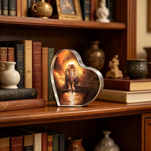 Lion of Judah & Lamb Religious Home Decor for Friends Gifts Acrylic 4x4Inch Lion-Lamb