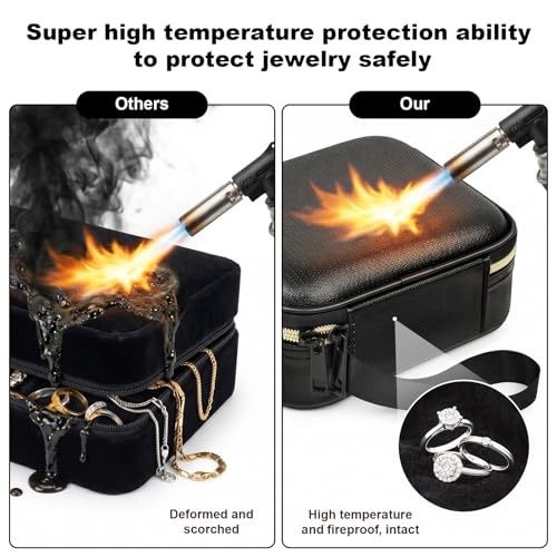 Fireproof Travel Jewelry Case with 8 Velvet Pouches Black