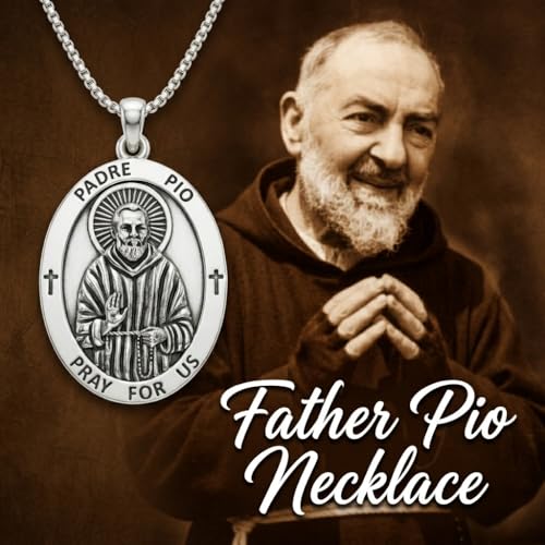 ONEFINITY Hecate/Saint Padre Pio/Viking Thors/Virgin Mary/Freya/St Benedict Medal Necklace 18k White Gold Plated Religious Catholic Amulet Jewelry Gift for Men Women Saint Padre Pio
