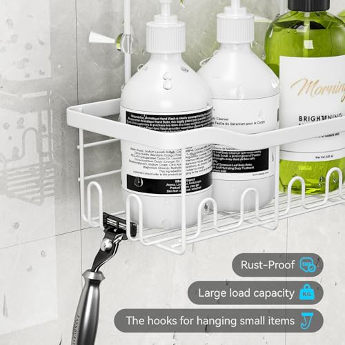 BYT Shower Caddy Hanging, Organizer Hanging for Bathroom, Shower Basket with Hooks, Shower Storage, Shelf, Rack No Drilling for Faucet or Cross Bar (White) White