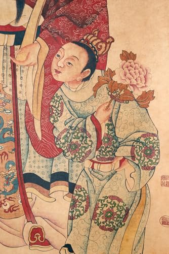 Feng Shui Wall Poster Prints Janpanese Style Painting,Fukurokuju Mythology Chinese Taoism Masterpieces Reproduction Fortune 33x17 Inch (Brown Red) Brown Red