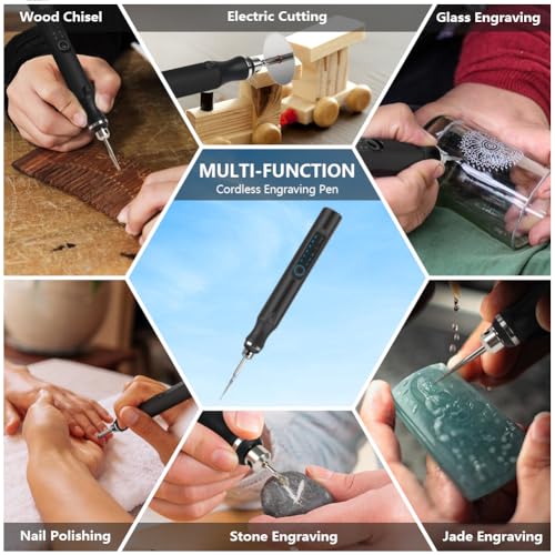 Ainiv Electric Engraving Tool Kit, USB Cordless Rechargeable Engraving Pen, Mini DIY Engraving Tool Kit, 30 Drill Rotary Carving Tools for Carving Glass Wood Metal Stone Plastic Jewelry, Black Black-electric Engraving Tool Kit