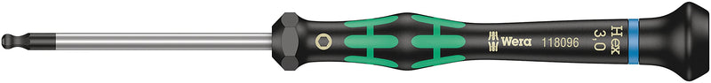 Wera 2052/6 Kraftform Micro Ballhead Hexagon Electronics Screwdriver Set and Rack, 6-Piece Ball-End: 1.5x60mm, 2x60mm, 2.5x60mm, 3x60mm, 0.9x40mm, 1.3x90mm