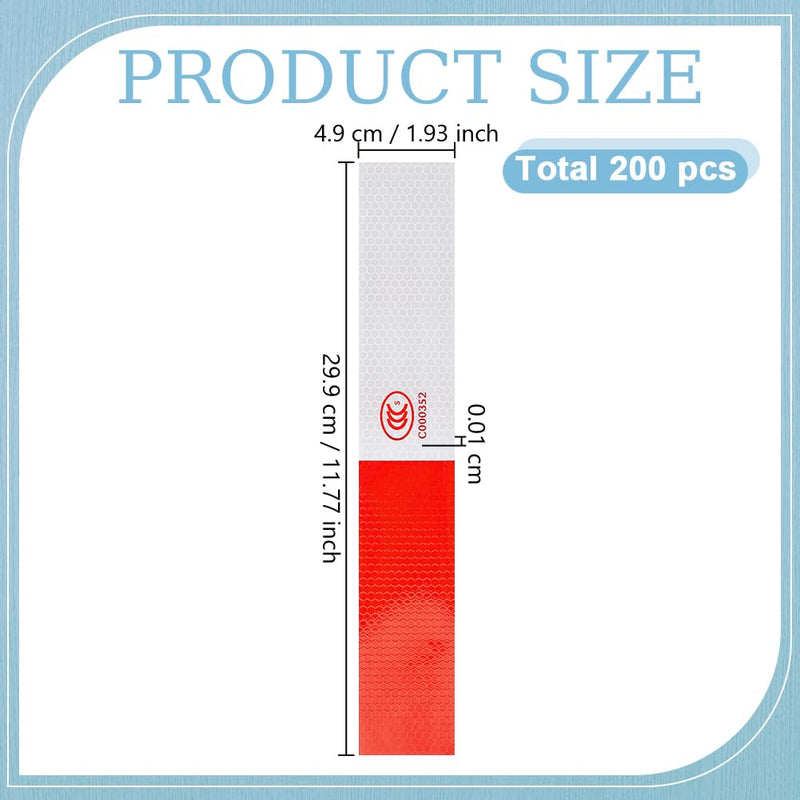 200 Pcs Safety Reflective Tape, 11.77 X 1.93 Inch Red White Reflective Tape Waterproof Warning Stickers Self-Adhesive Reflector Tape for Car Bike Trailer Boat Warehouse